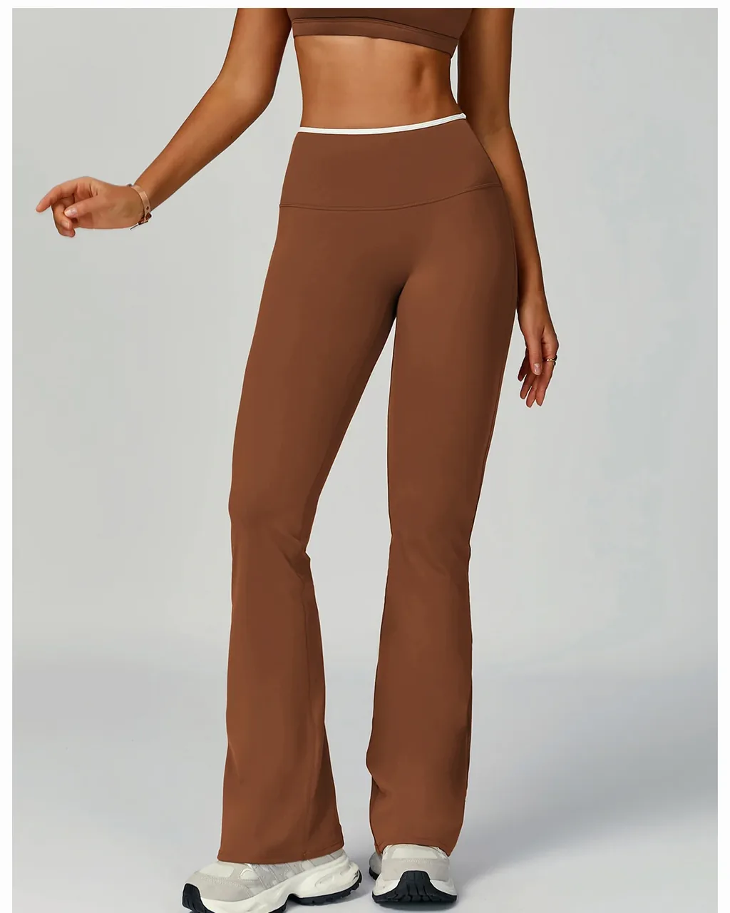 Leggings Alta Cintura Color Block, Secado Rápido Y Sensación Nude - marrón