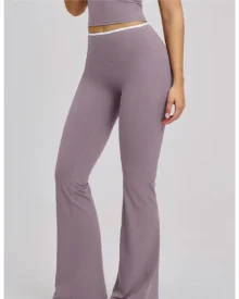 Color Block High Waist Quick Dry Nude Feel Flare - purple