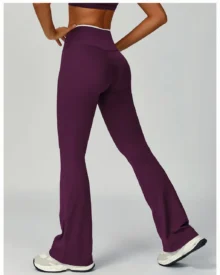 Color Block High Waist Quick Dry Nude Feel Flare - Wine