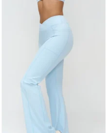 Cross Waist High Nude Feel Flare Wide Leg Micro - Baby Blue