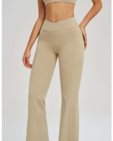 Cross Waist High Nude Feel Flare Wide Leg Micro - beige