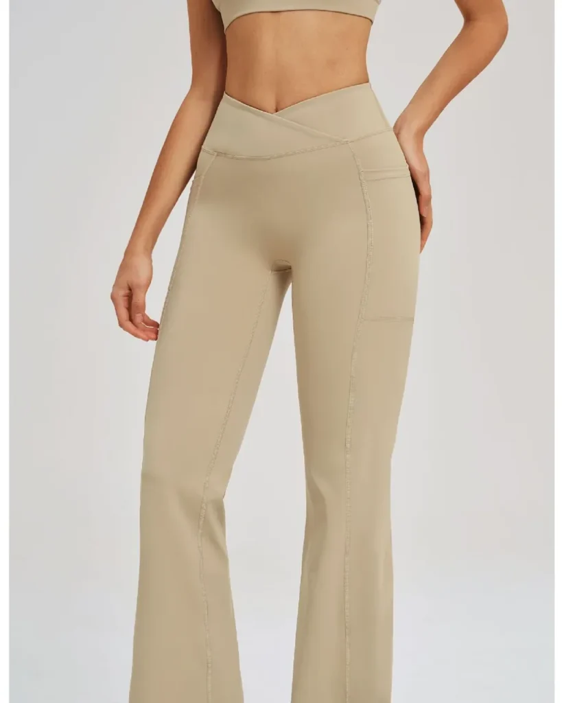 Cross Waist High Nude Feel Flare Wide Leg Micro - beige