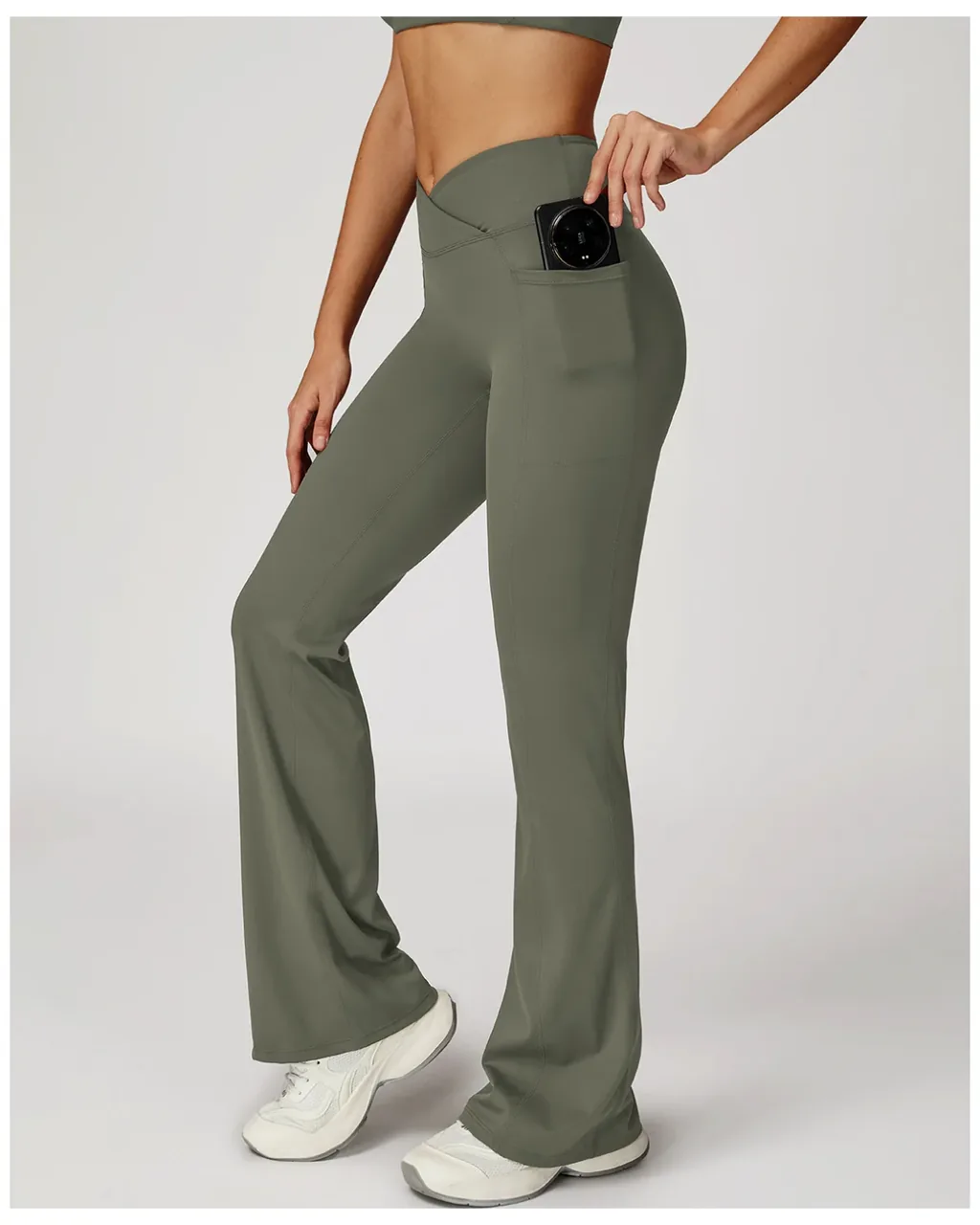 Leggings Flare Cintura Alta Sensación Nude - verde oscuro