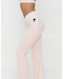 Cross Waist High Nude Feel Flare Wide Leg Micro - light pink