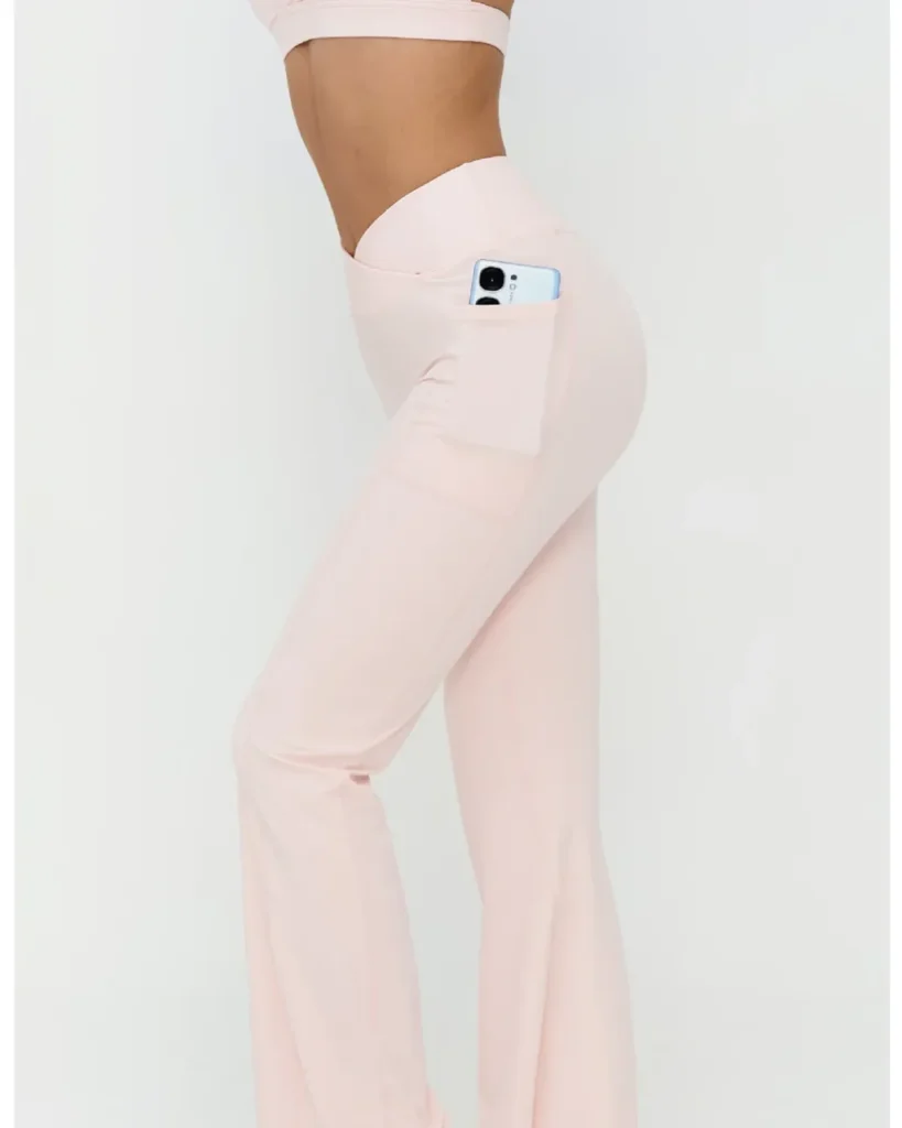 Cross Waist High Nude Feel Flare Wide Leg Micro - light pink