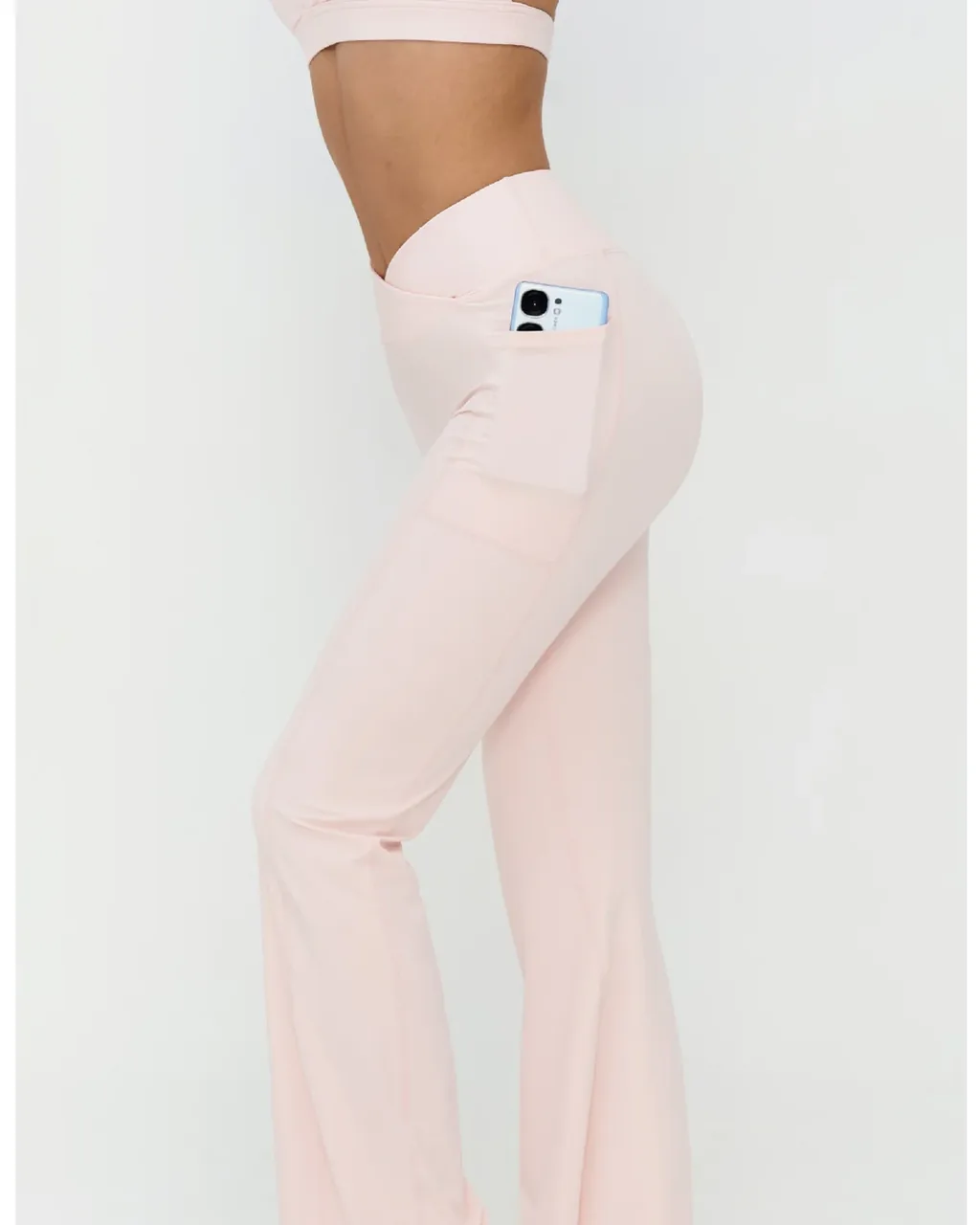 Leggings Flare Cintura Alta Sensación Nude - rosa claro