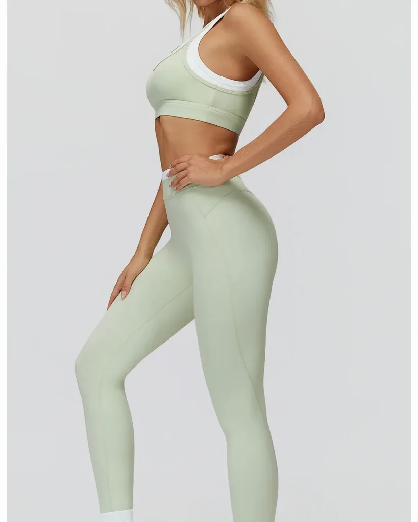 Ribbed High Waist Color Block Yoga Nude Feel Tight - green