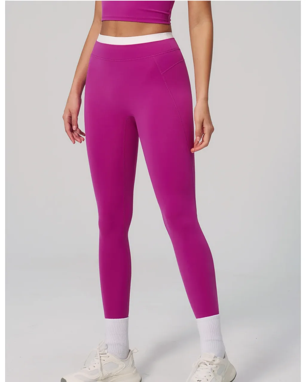 Leggings Yoga De Cintura Alta Con Textura Acanalada Y Bloques De Color - magenta
