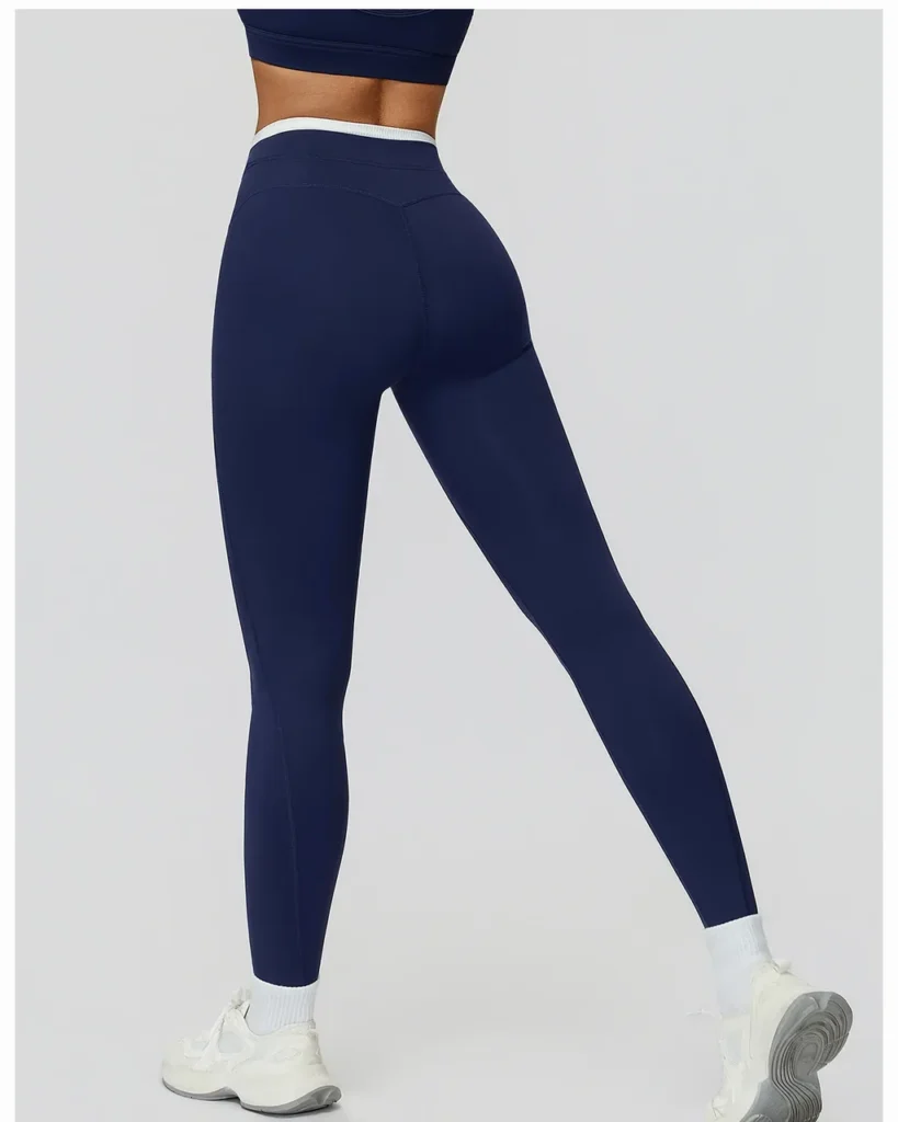 Ribbed High Waist Color Block Yoga Nude Feel Tight - Navy