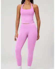 Seamless High Elastic Backless Yoga Set - Pink