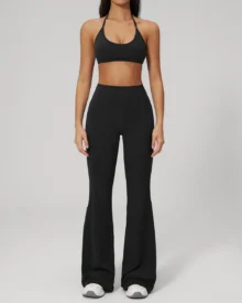 Seamless High Waist Peach Hip Flared Yoga Set - Black
