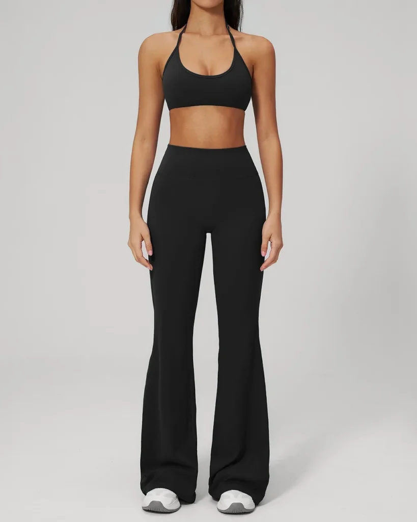 Seamless High Waist Peach Hip Flared Yoga Set - Black