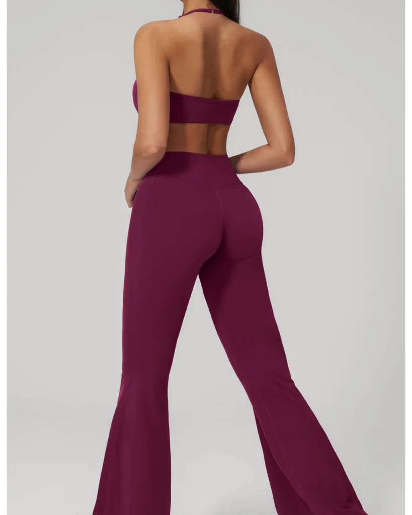 Seamless High Waist Peach Hip Flared Yoga Set - Wine