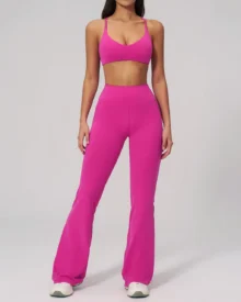 Halter Backless Flared Quick Dry Yoga Set - Magenta