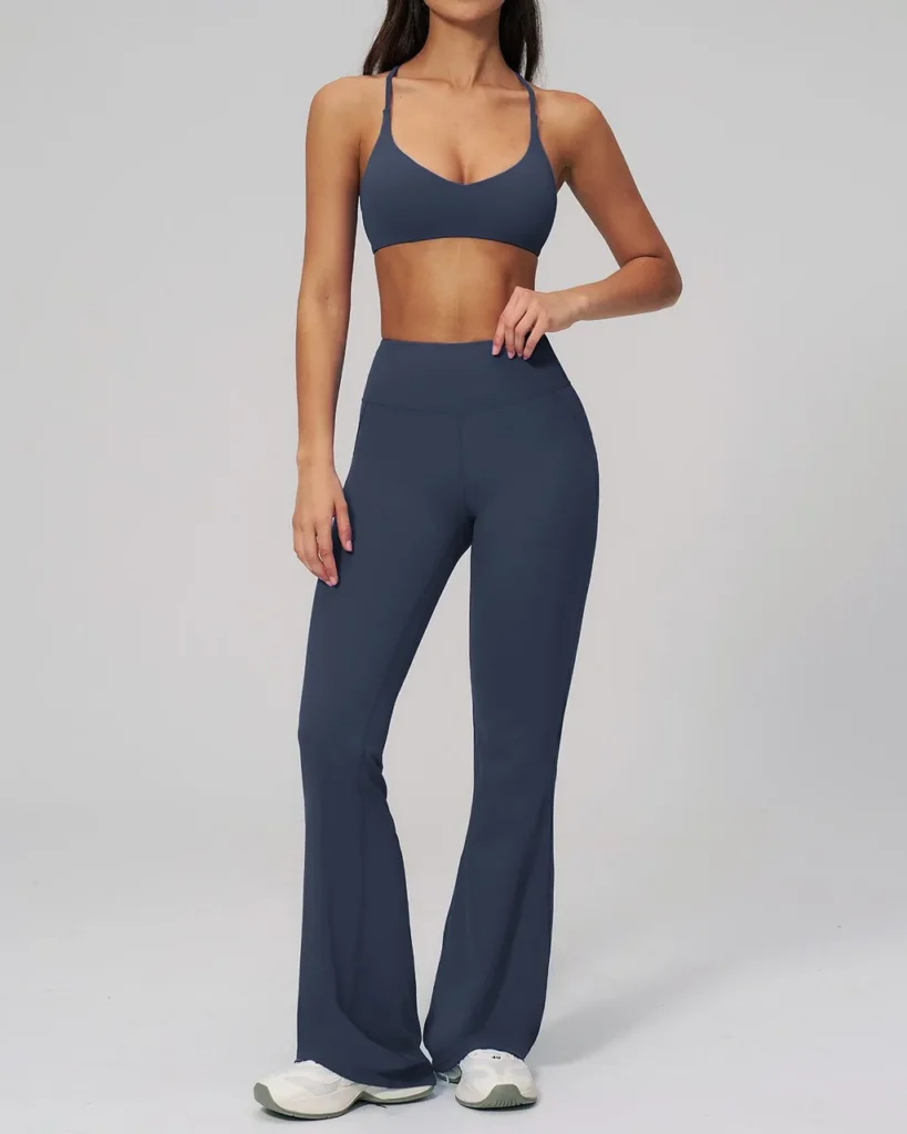 Halter Backless Flared Quick Dry Yoga Set - Navy