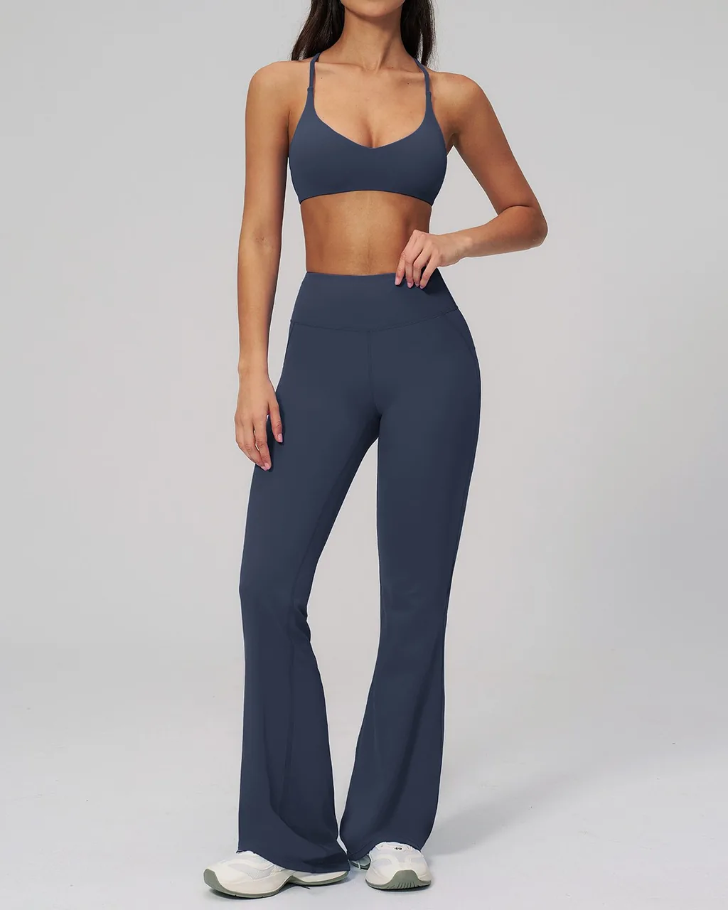 Set Yoga Sin Espalda Con Cintura Halter - azul marino