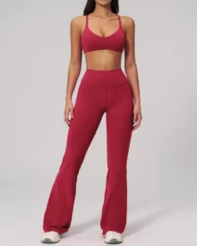 Halter Backless Flared Quick Dry Yoga Set - Red