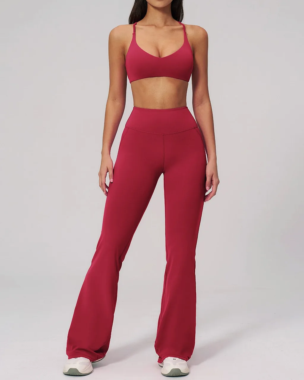 Set Yoga Sin Espalda Con Cintura Halter - rojo