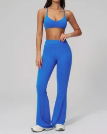Halter Backless Flared Quick Dry Yoga Set - Royal Blue