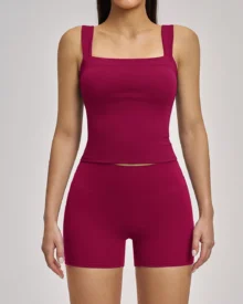 Brushed Halter Neck Backless Flared Yoga Running Fitness Set - Burgundy