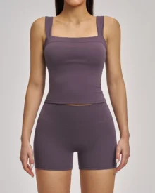 Brushed Halter Neck Backless Flared Yoga Running Fitness Set - Plum