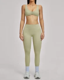 Brushed Hollow Halter Backless Yoga Running Fitness Set - Khaki