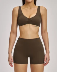 Halter Backless Yoga Outfit Sports Running Fitness Set - Dark Brown