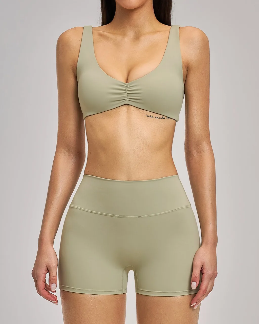 Conjunto Deportivo Yoga Halter Sin Espalda - caqui