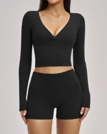 Conjunto Yoga Elegante Sin Espalda Con Manga Larga - azul marino