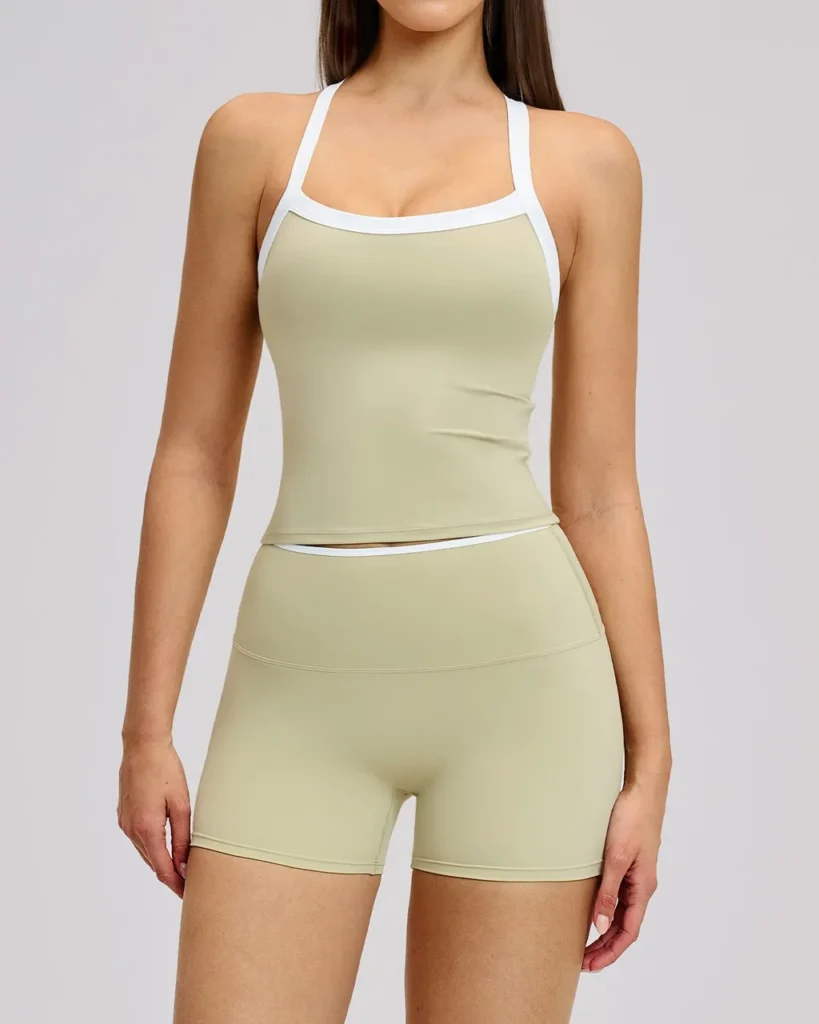 Set Yoga Nude Sensación Con Diseño De Bloques De Color Y Espalda Descubierta - beige