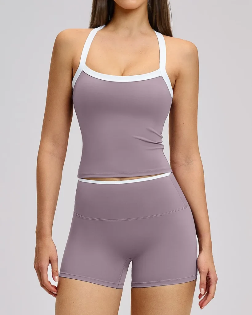 Set Yoga Nude Sensación Con Diseño De Bloques De Color Y Espalda Descubierta - gris