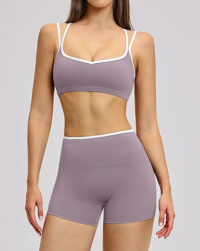 Color Block Trim Nude Backless Slim Yoga Set Women Outdoor Sports Fitness Suit - Lavender