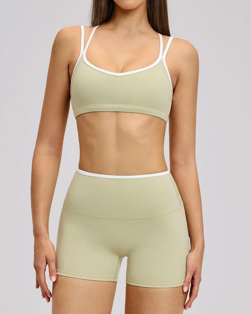 Color Block Trim Nude Backless Slim Yoga Set Women Outdoor Sports Fitness Suit - Tan