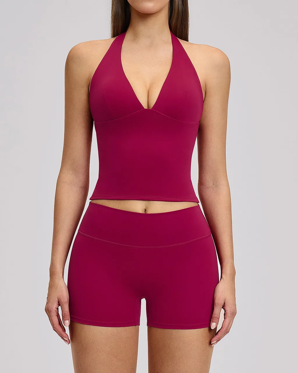 Set De Yoga Halter Sin Espalda - borgoña