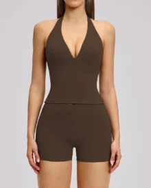 Halter Backless Sports Yoga Set - Dark Brown