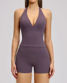 Halter Backless Sports Yoga Set - Plum