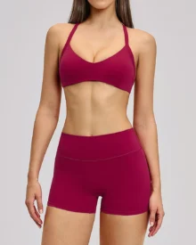 Hollow Halter Backless Yoga Set Sports Running Fitness Suit - Burgundy
