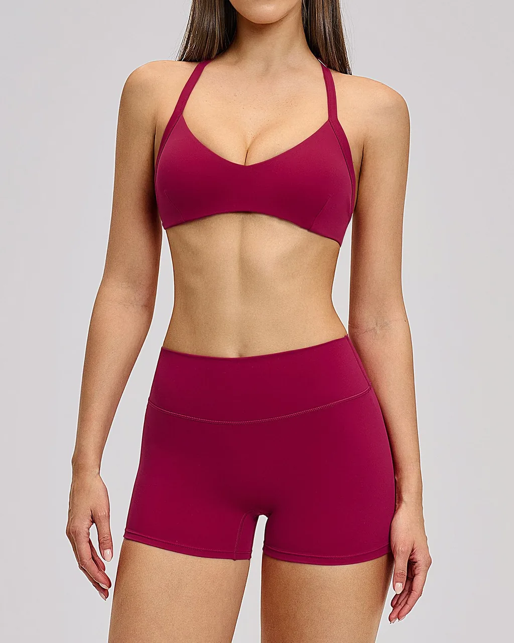 Conjunto Deportivo Yoga Halter Calado Sin Espalda - borgoña