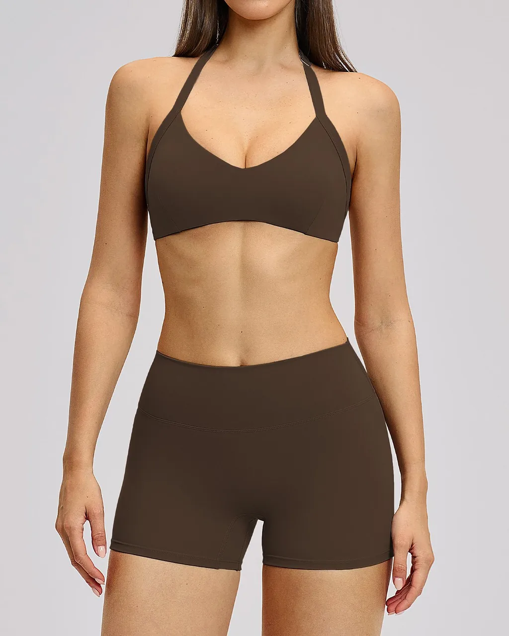 Conjunto Deportivo Yoga Halter Calado Sin Espalda - Dark marrón