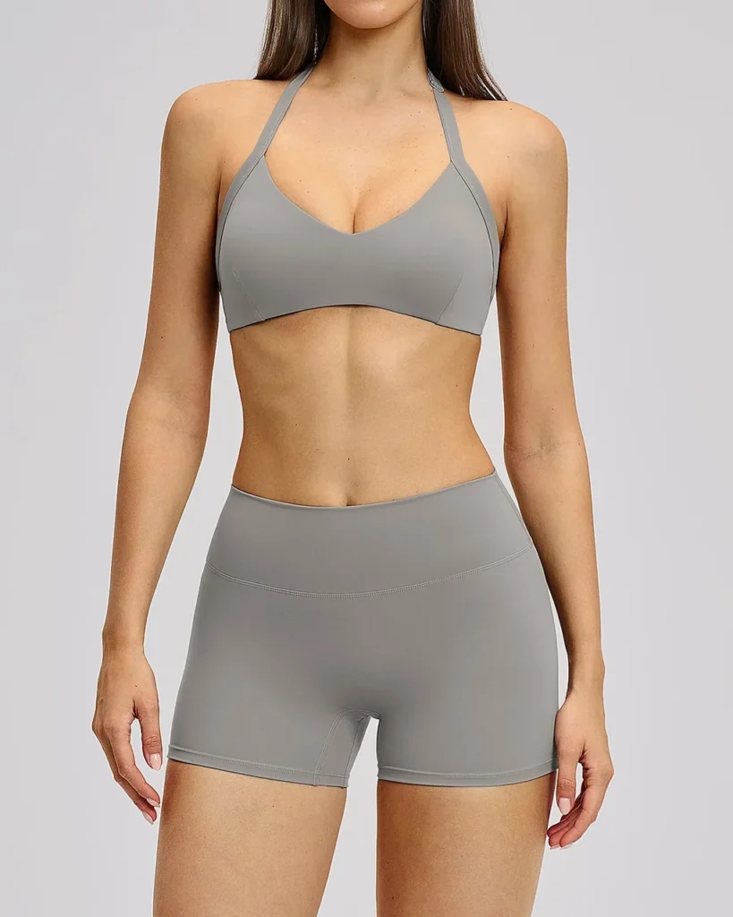 Conjunto Deportivo Yoga Halter Calado Sin Espalda - gris