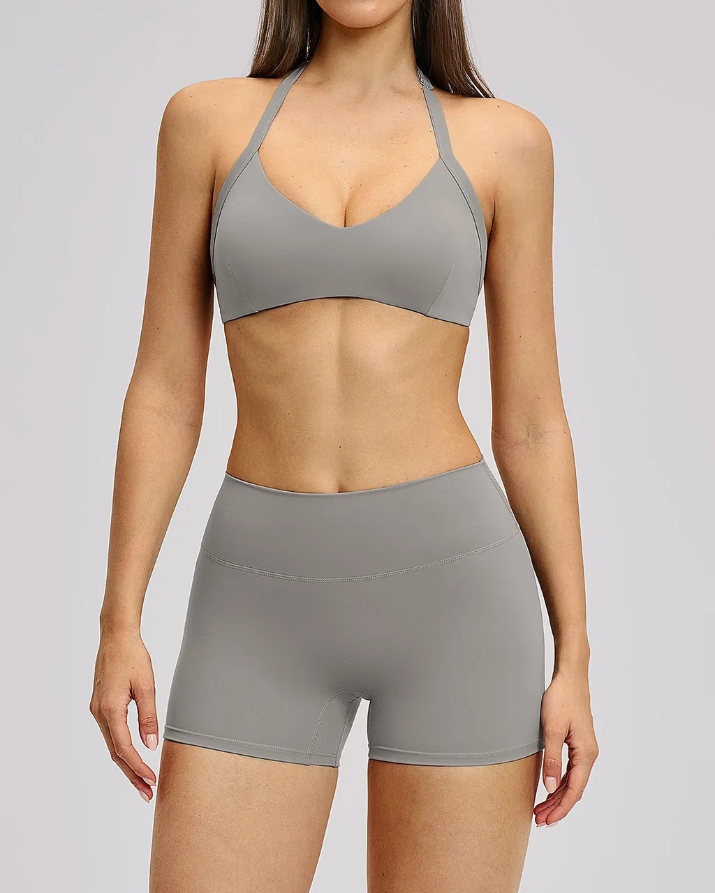 Hollow Halter Backless Yoga Set Sports Running Fitness Suit - Grey