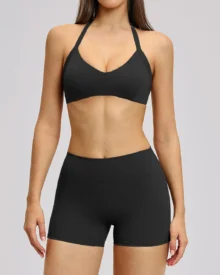 Hollow Halter Backless Yoga Set Sports Running Fitness Suit - Navy