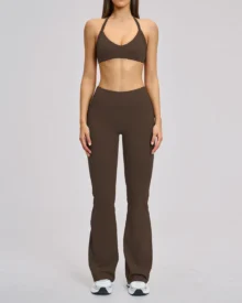 Halter Backless Fitness Yoga Set - Brown