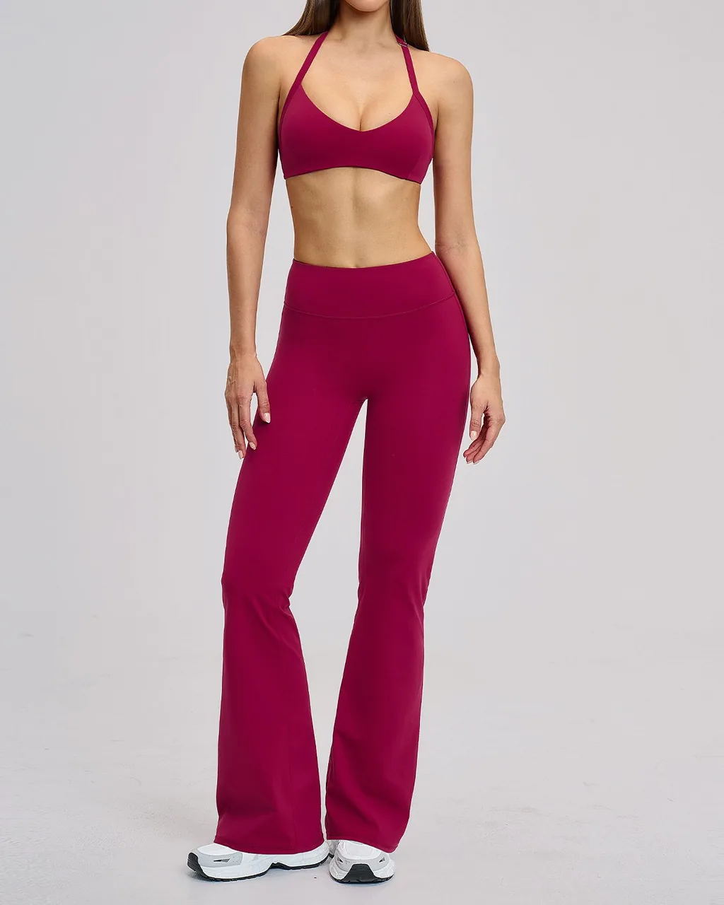 Halter Backless Fitness Yoga Set - Burgundy