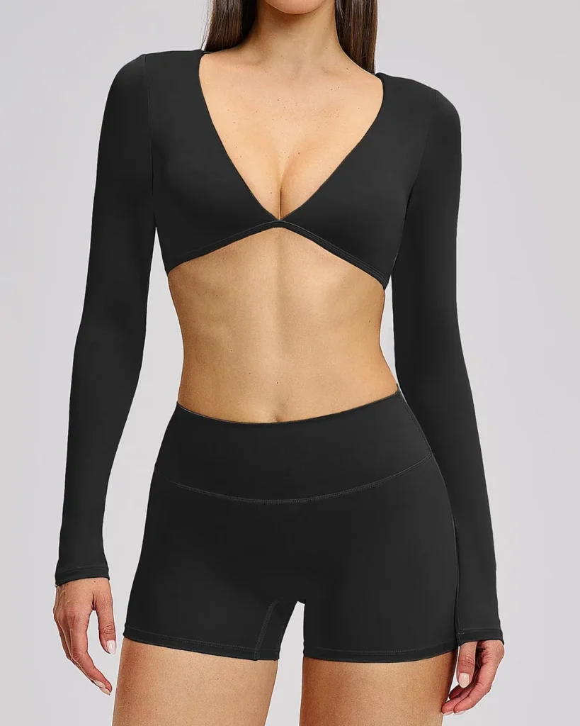 Halter Backless Brushed Long Sleeve Yoga Set - Navy