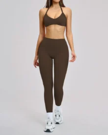 Halter Backless Yoga Fitness Set - Brown