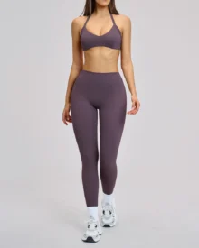 Halter Backless Yoga Fitness Set - Plum