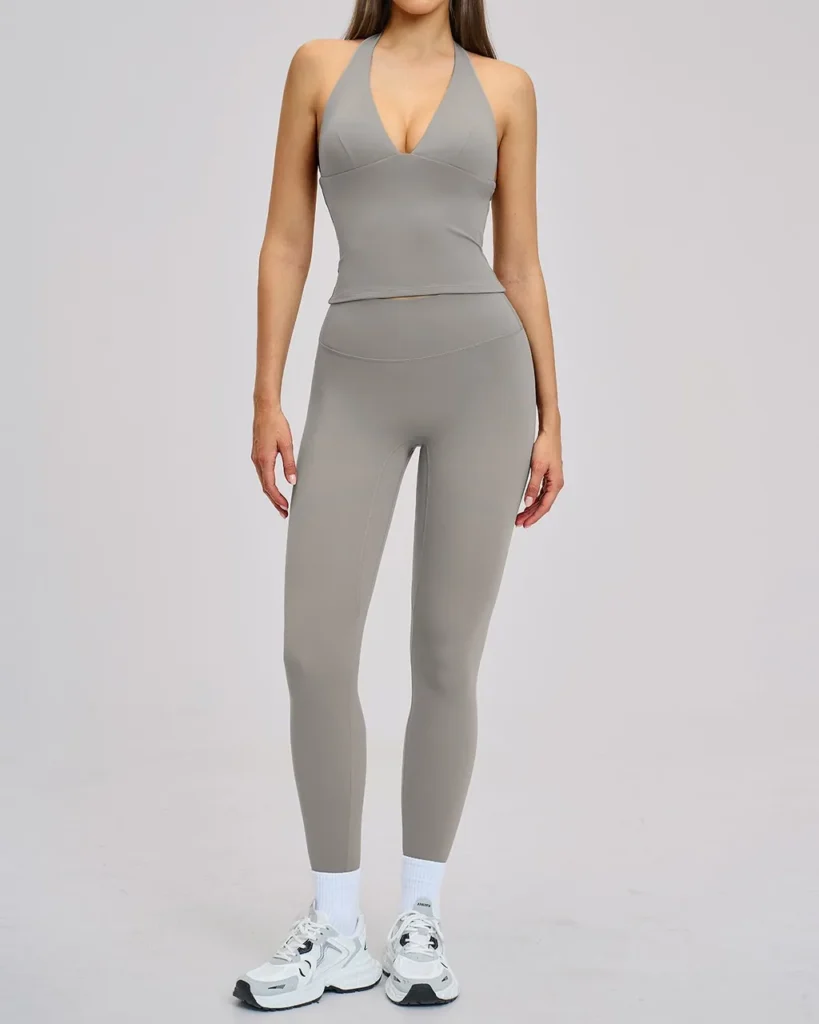 Halter Backless Brushed Slim Yoga Set - Grey
