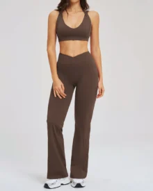 Nude Feeling Backless Flared Yoga Set - Brown