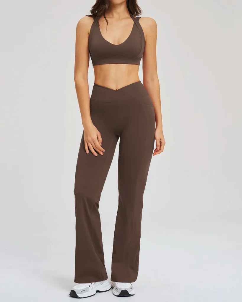 Nude Feeling Backless Flared Yoga Set - Brown